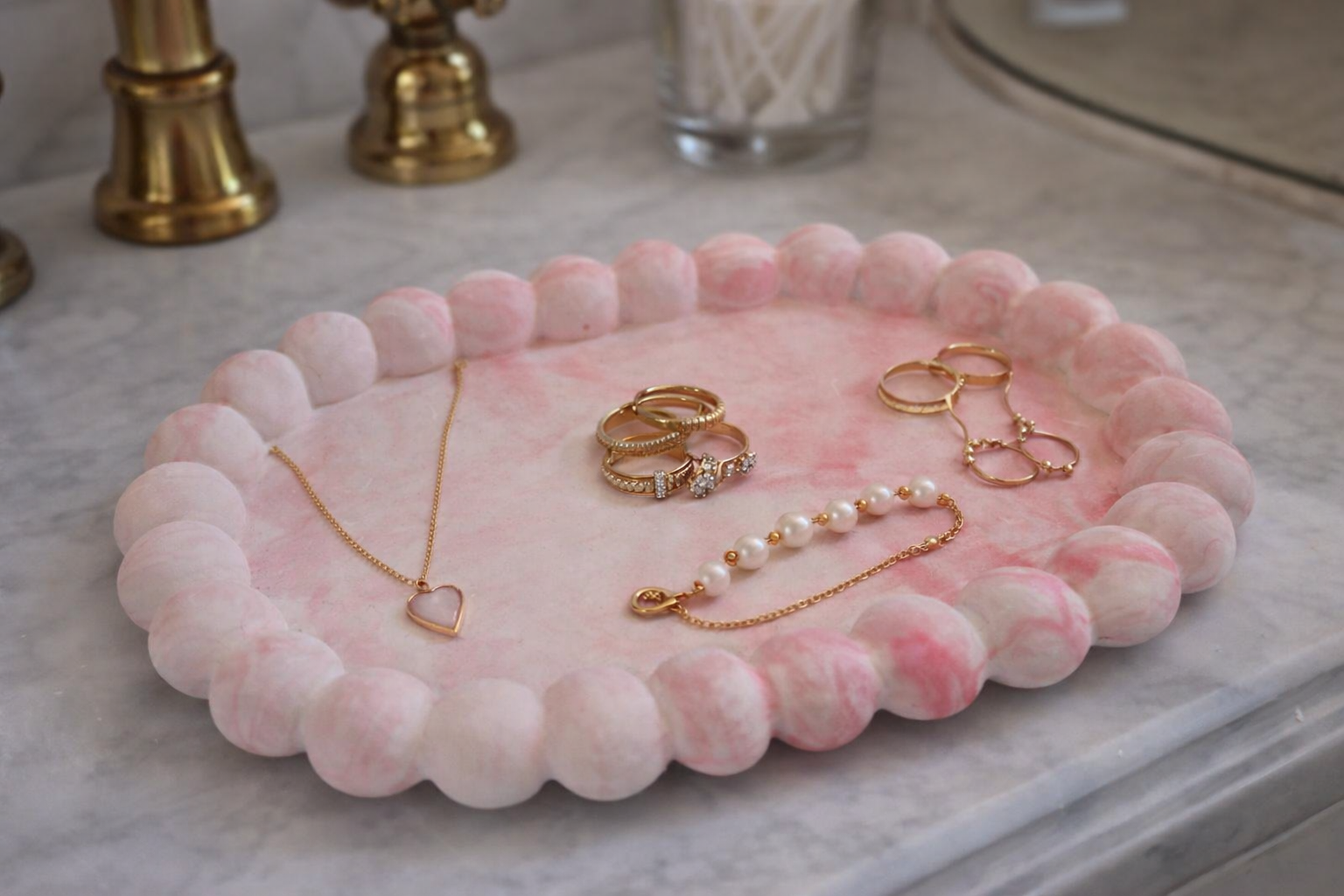 Plateau décoratif marbré rose