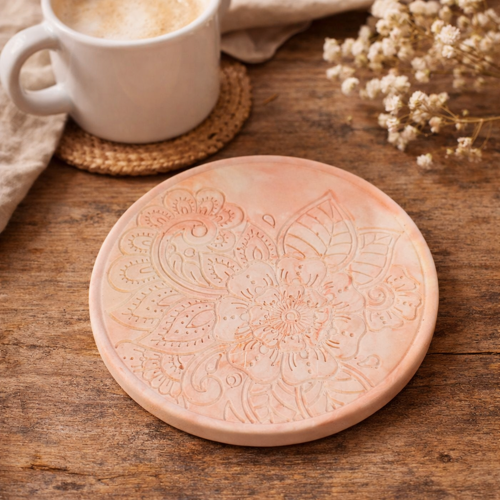 Sous-verre floral rose poudré