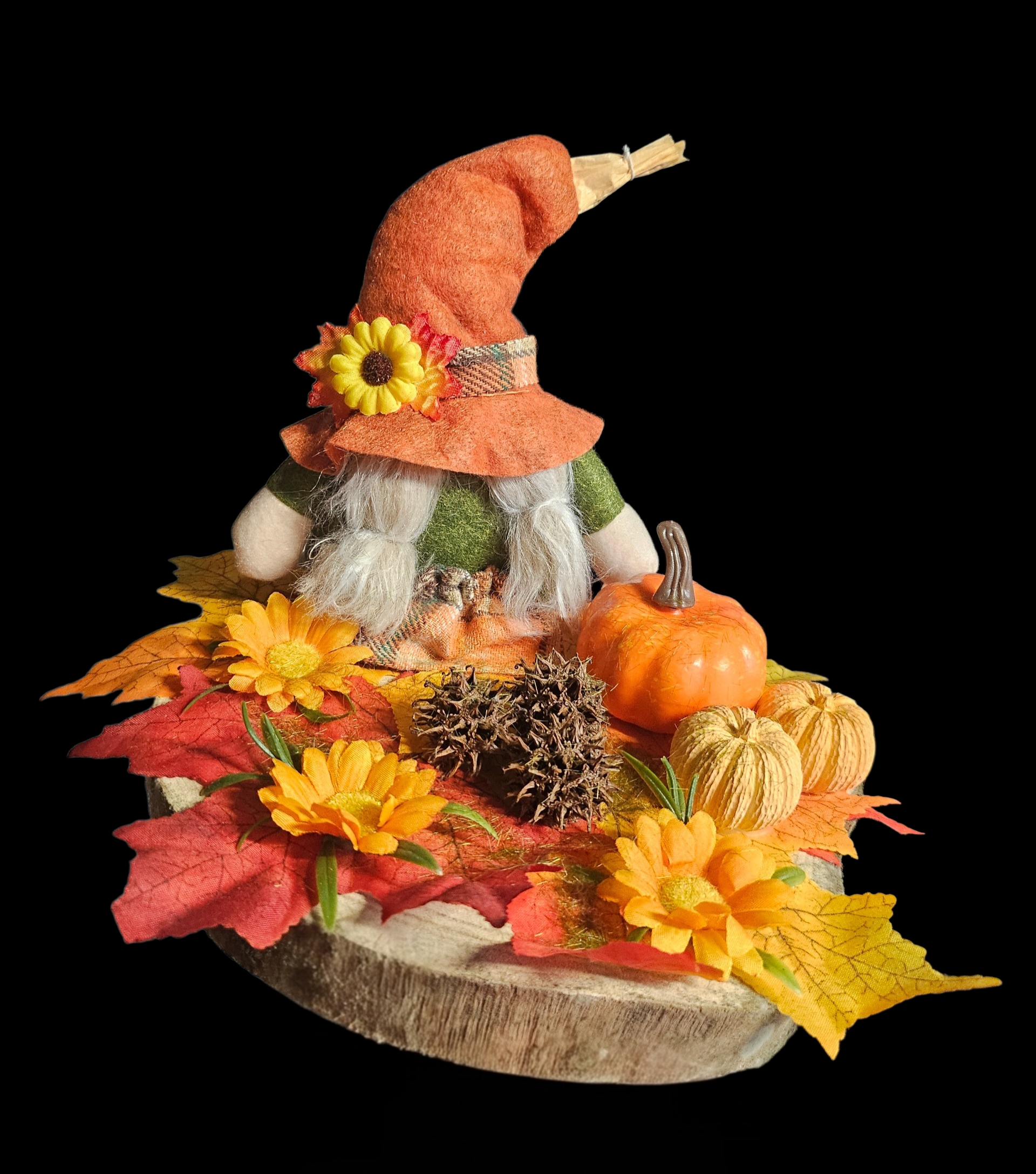 Décoration automnale gnome socle bois - vue produit