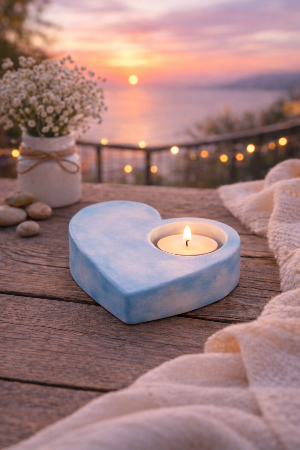 Bougeoir cœur bleu marbré
