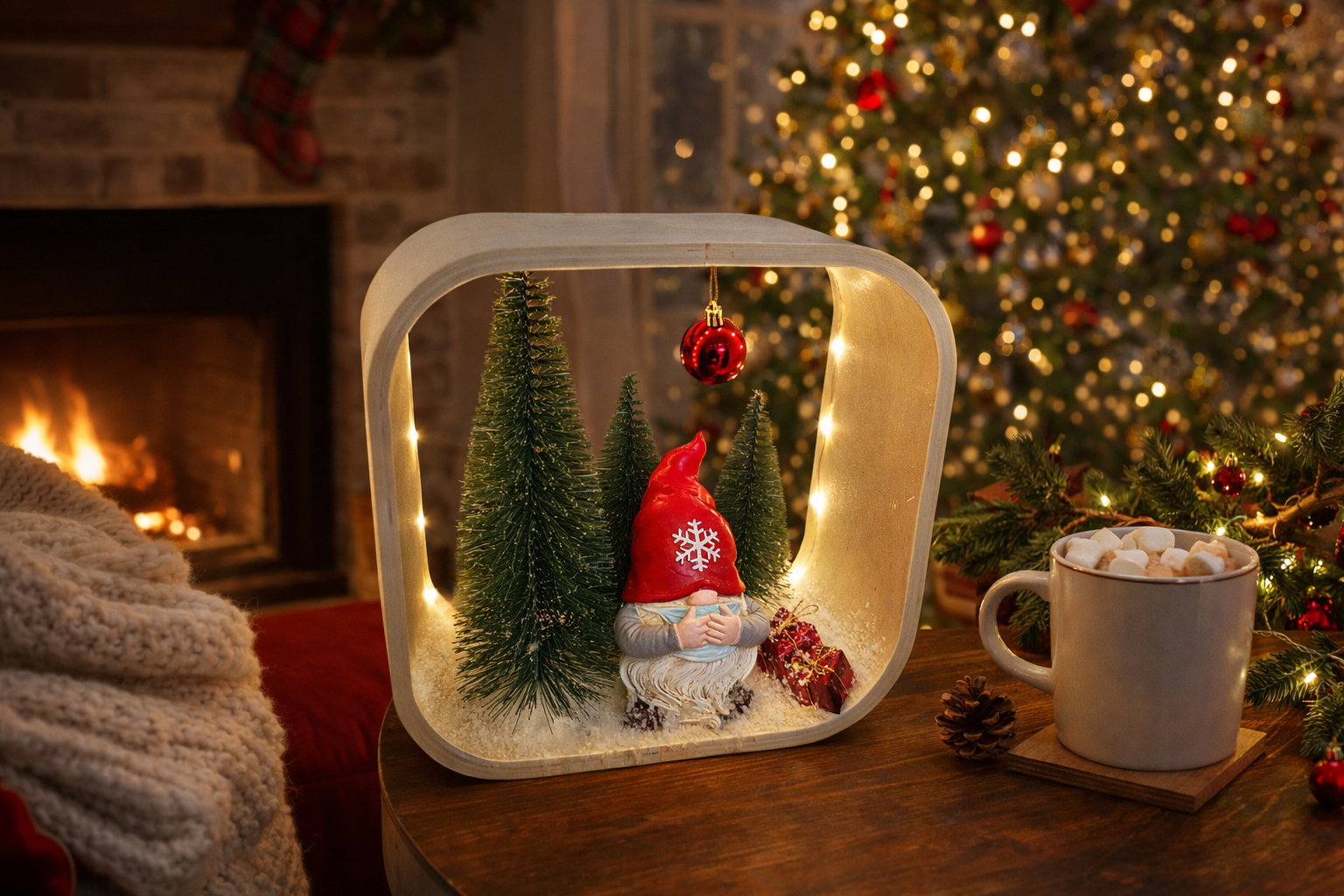 Décoration Noël gnome cadre LED