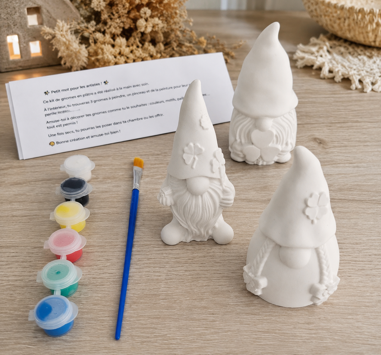 Kit créatif de 3 Gnomes à peindre 