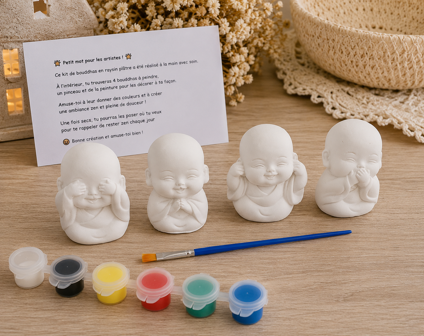 Kit créatif de 4 bouddhas miniatures à peindre 