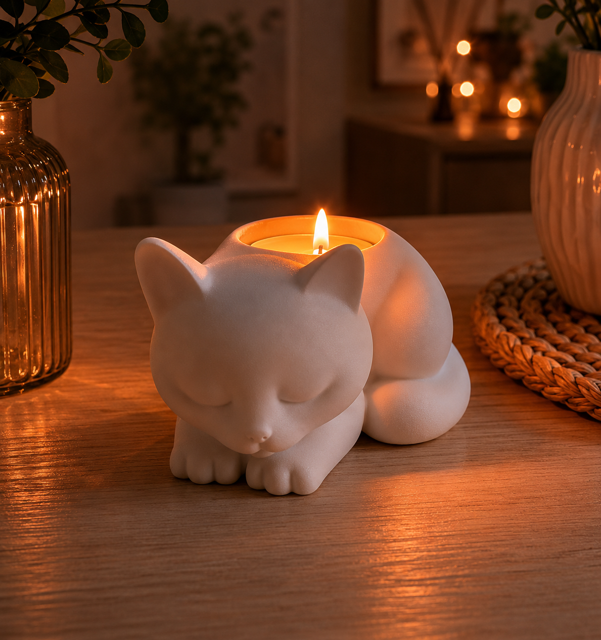 Photophore Chat en Raysin plâtre 